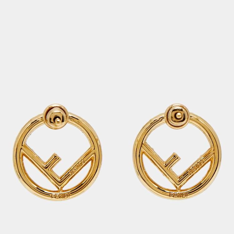 Pre Owned Fendi F is Fendi Crystal Gold Tone Stud Earrings