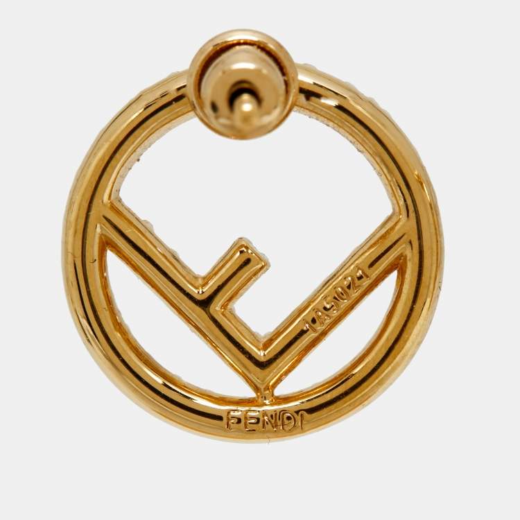 Pre Owned Fendi F is Fendi Crystal Gold Tone Stud Earrings
