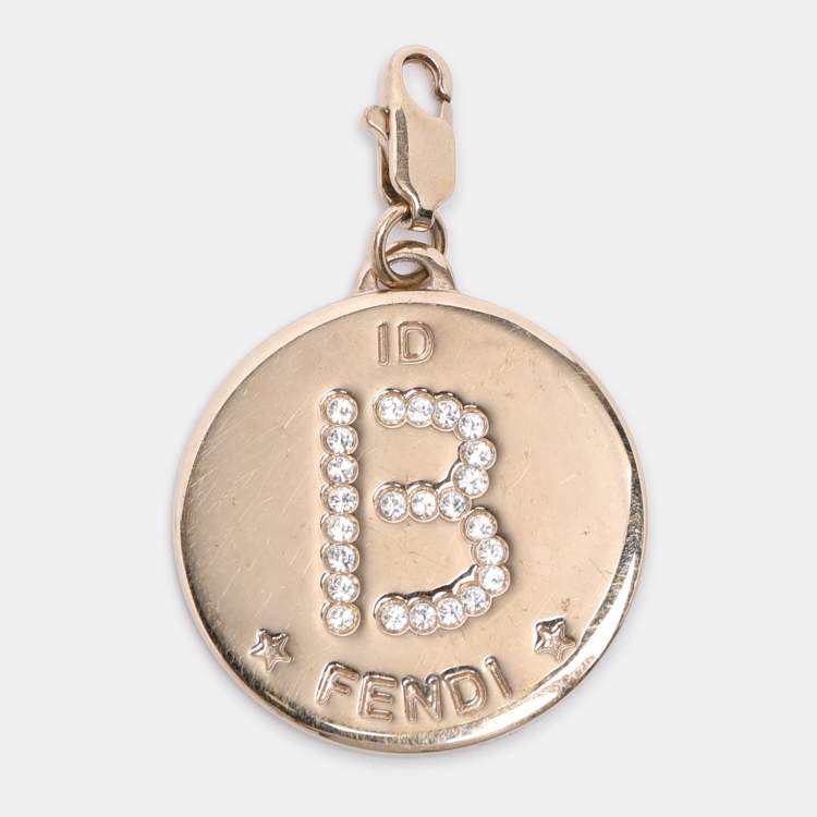 Pre Owned Fendi Gold Tone Hardware B Crystal Identification Pendant