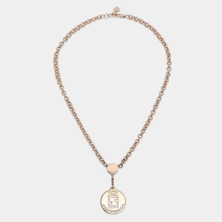 Pre Owned Fendi Gold Tone Hardware FF Identification Pendant Necklace 