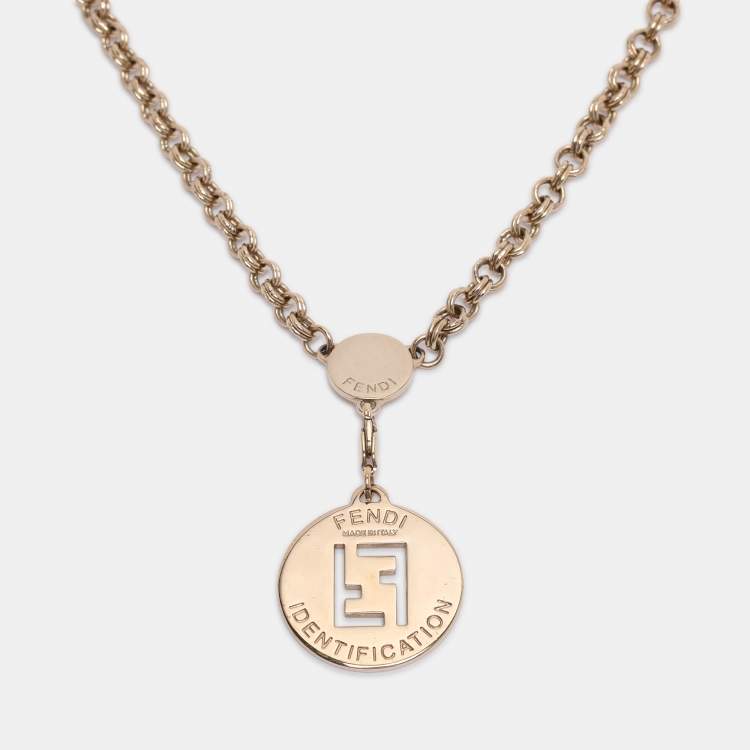 Pre Owned Fendi Gold Tone Hardware FF Identification Pendant Necklace 