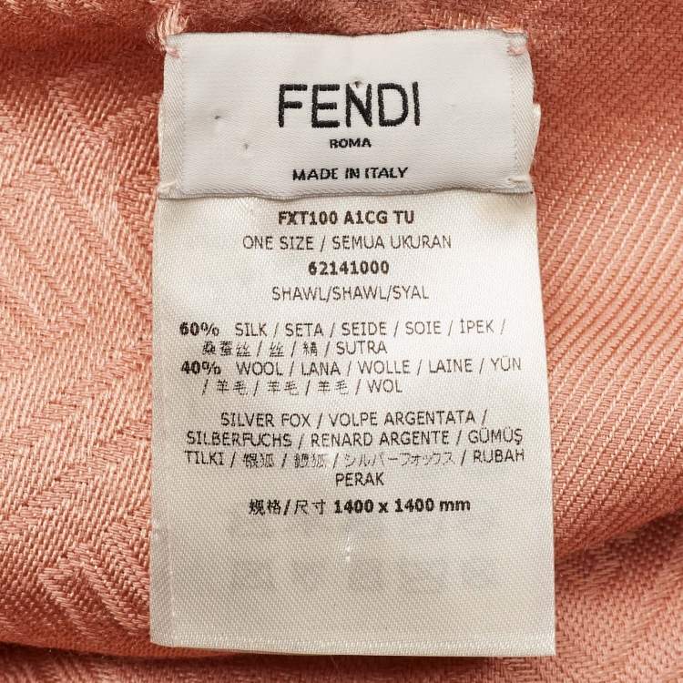 Pre Owned Fendi Pink Zucca Silk and Wool Fur Trimmed Shawl 