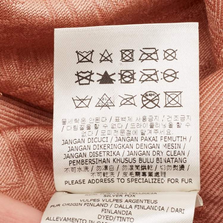 Pre Owned Fendi Pink Zucca Silk and Wool Fur Trimmed Shawl 
