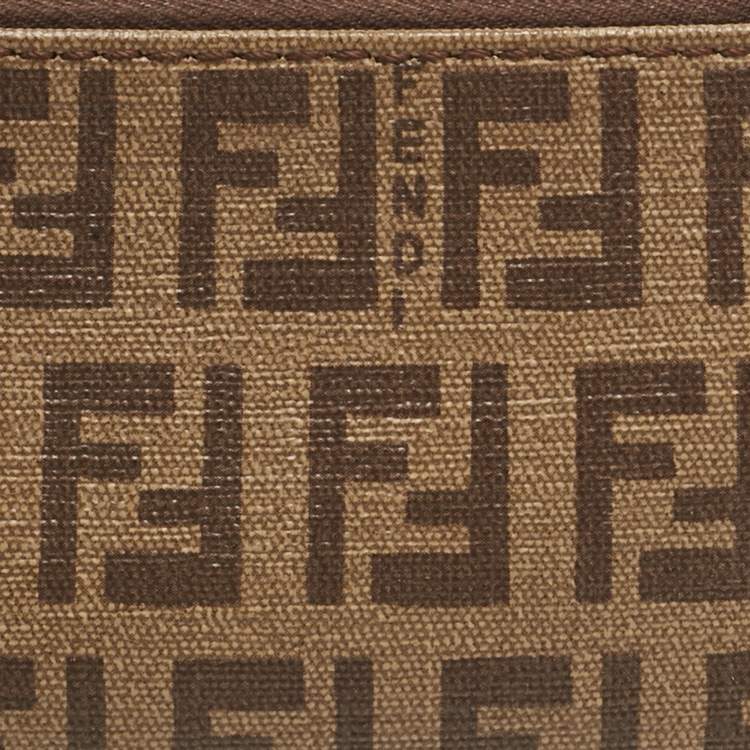 Pre Owned Fendi Beige Zucchino Coated Canvas Key Chain Pouch
