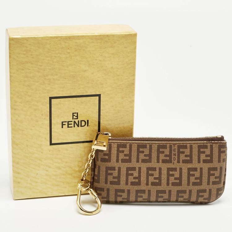 Pre Owned Fendi Beige Zucchino Coated Canvas Key Chain Pouch