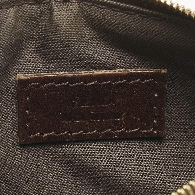 Pre Owned Fendi Beige Zucchino Coated Canvas Key Chain Pouch