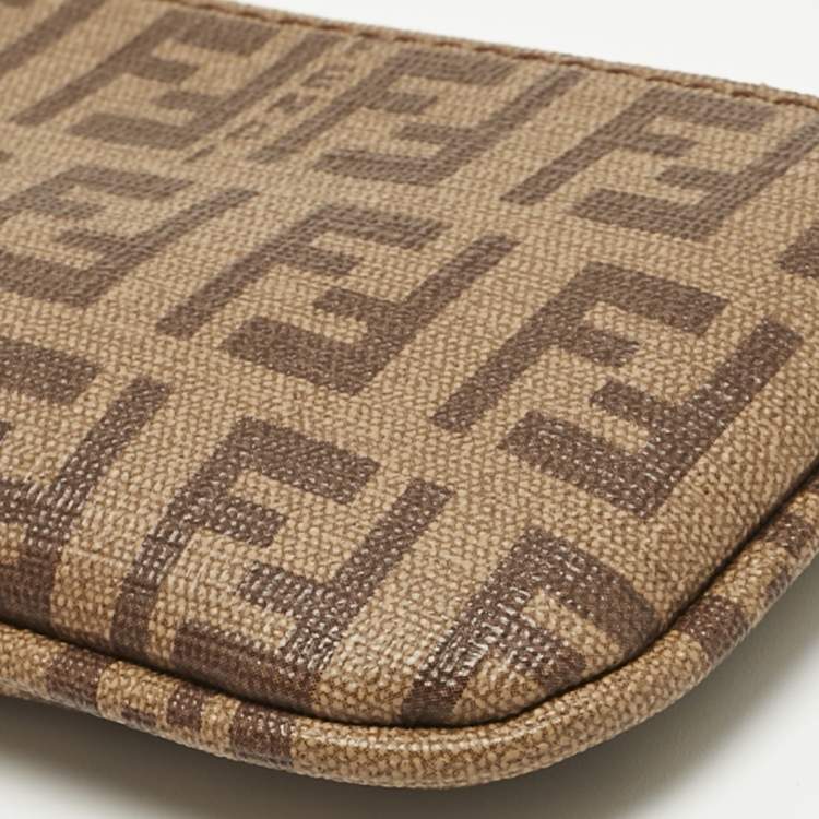 Pre Owned Fendi Beige Zucchino Coated Canvas Key Chain Pouch