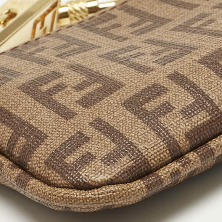 Pre Owned Fendi Beige Zucchino Coated Canvas Key Chain Pouch