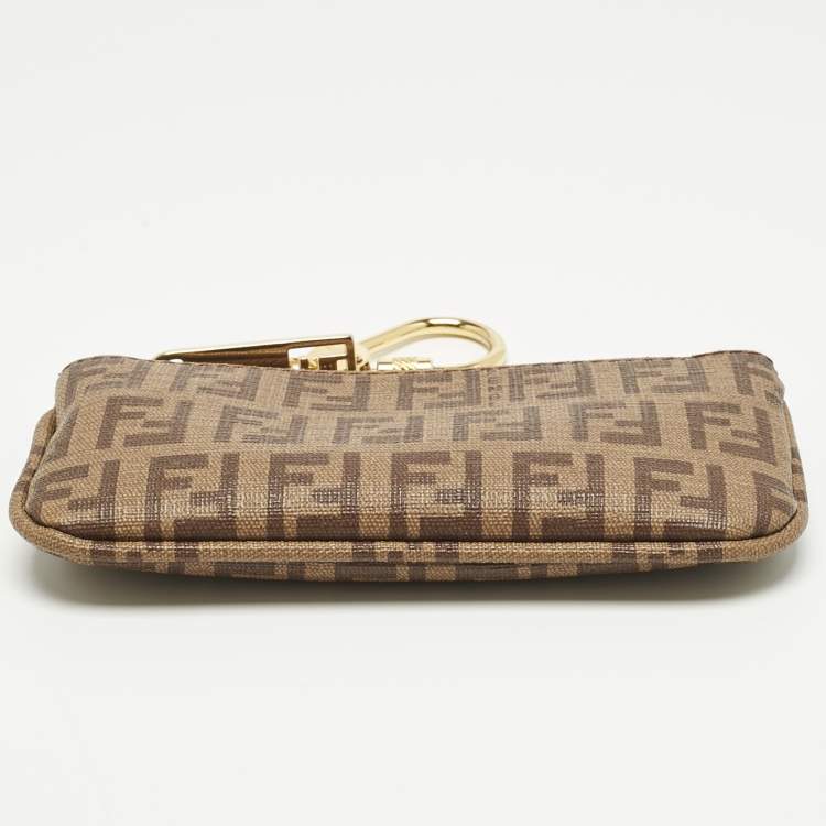 Pre Owned Fendi Beige Zucchino Coated Canvas Key Chain Pouch