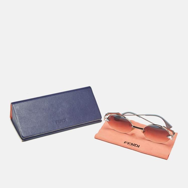 Pre Owned Fendi Blue/Pink Gradient FF024 Round Sunglasses