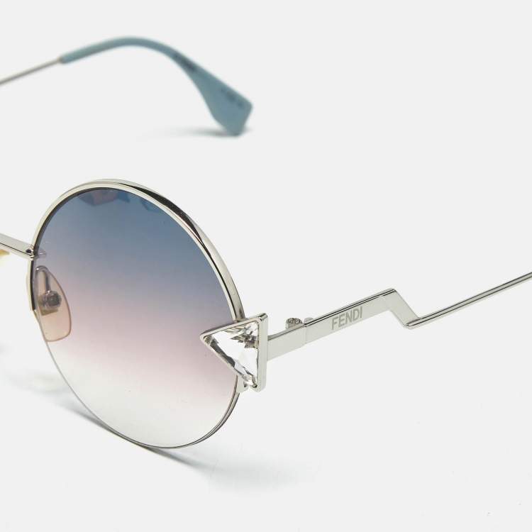 Pre Owned Fendi Blue/Pink Gradient FF024 Round Sunglasses