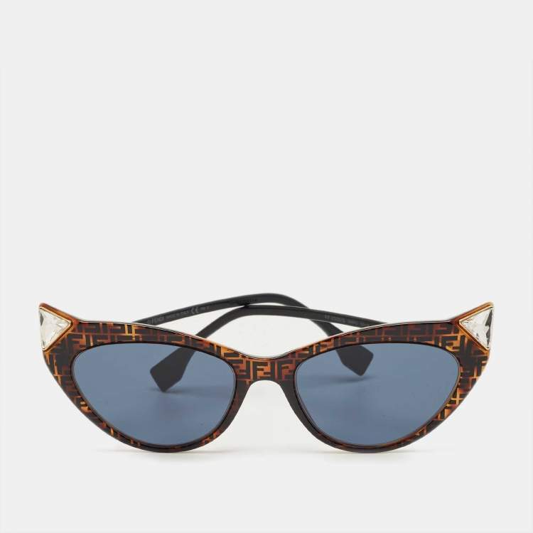 Pre Owned Fendi Black/Brown FF0356/S Crystal Cat Eye Sunglasses
