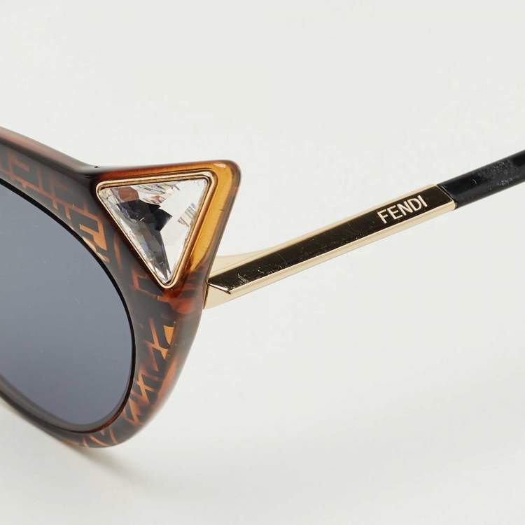 Pre Owned Fendi Black/Brown FF0356/S Crystal Cat Eye Sunglasses