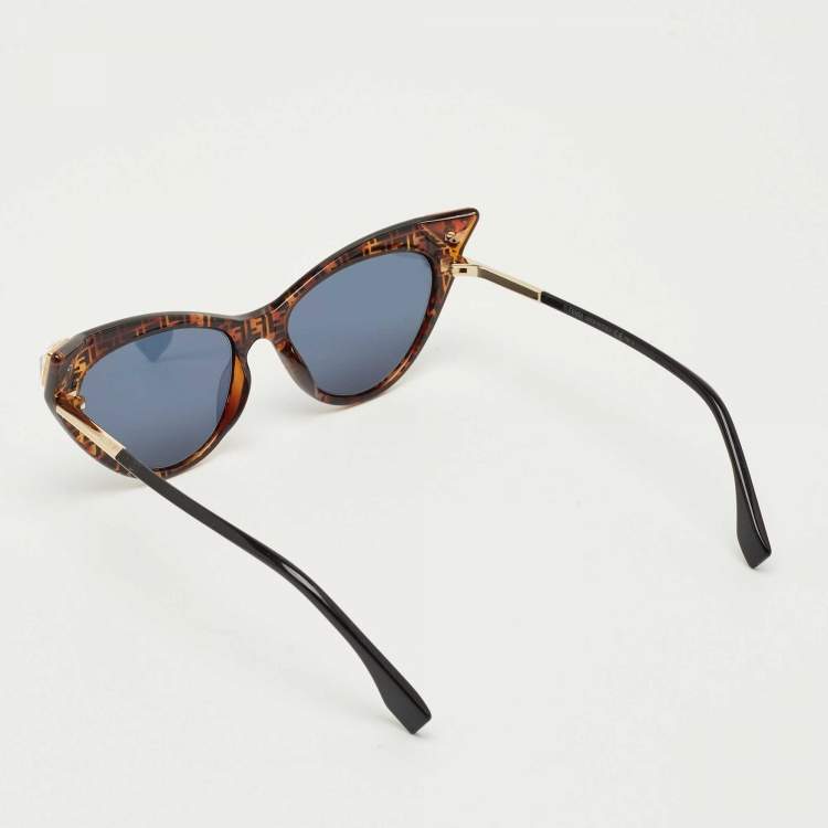Pre Owned Fendi Black/Brown FF0356/S Crystal Cat Eye Sunglasses