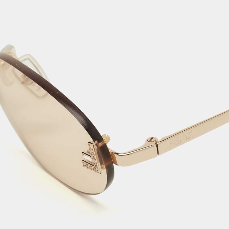 Pre Owned Fendi Gold FE075US Crystals Oval Sunglasses