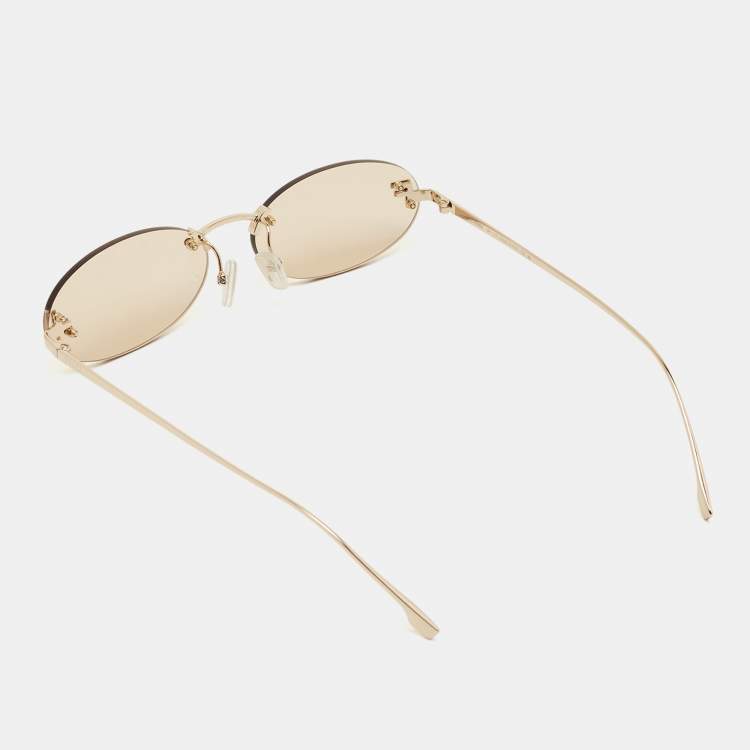 Pre Owned Fendi Gold FE075US Crystals Oval Sunglasses