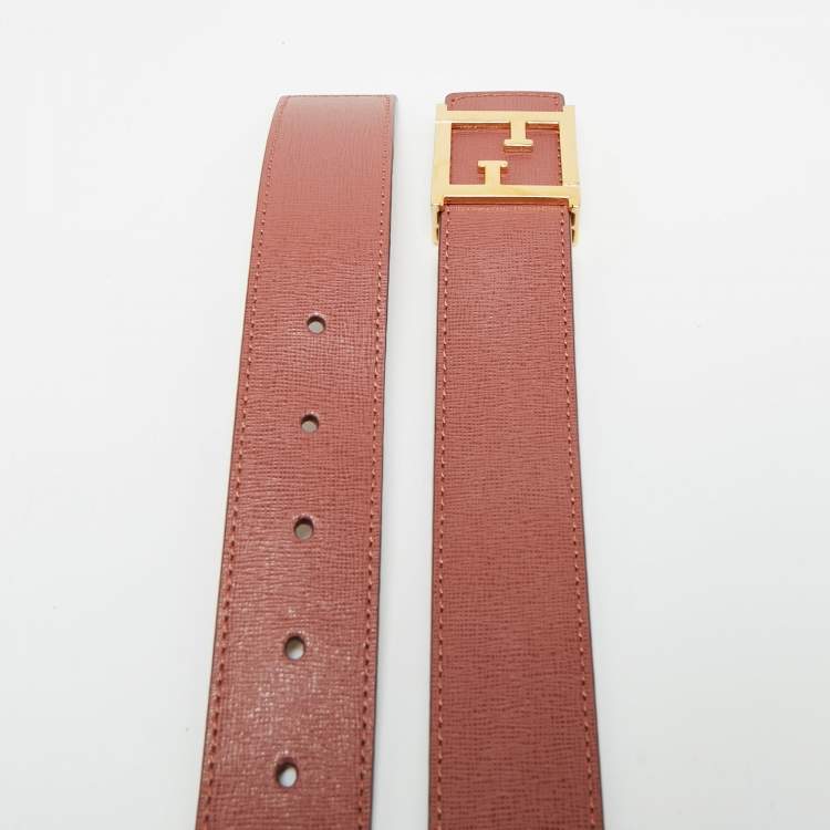 Pre Owned Fendi Old Rose Leather FF Waist Belt 85CM