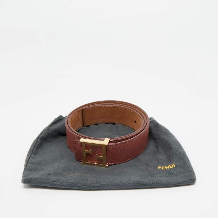 Pre Owned Fendi Old Rose Leather FF Waist Belt 85CM