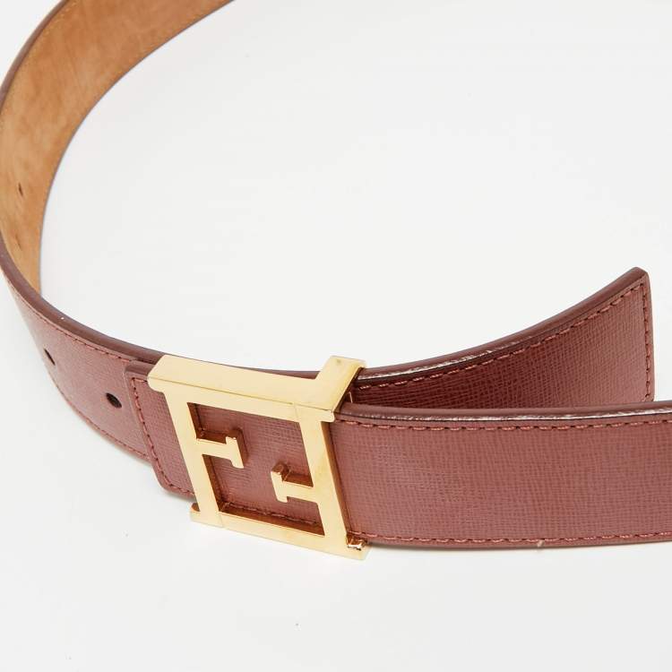 Pre Owned Fendi Old Rose Leather FF Waist Belt 85CM