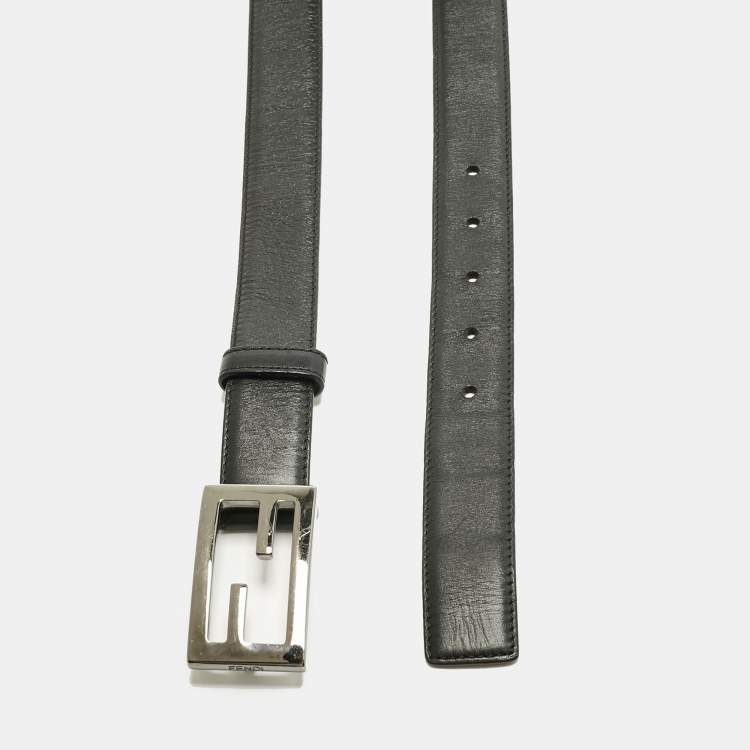 Pre Owned Fendi Black Leather FF Buckle Belt 95CM