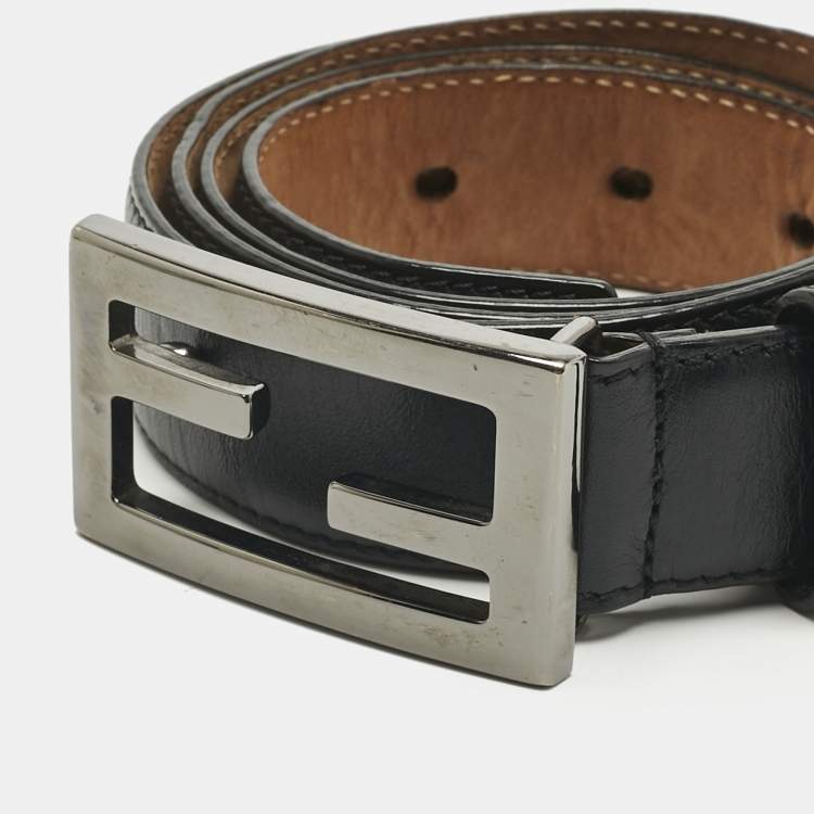 Pre Owned Fendi Black Leather FF Buckle Belt 95CM
