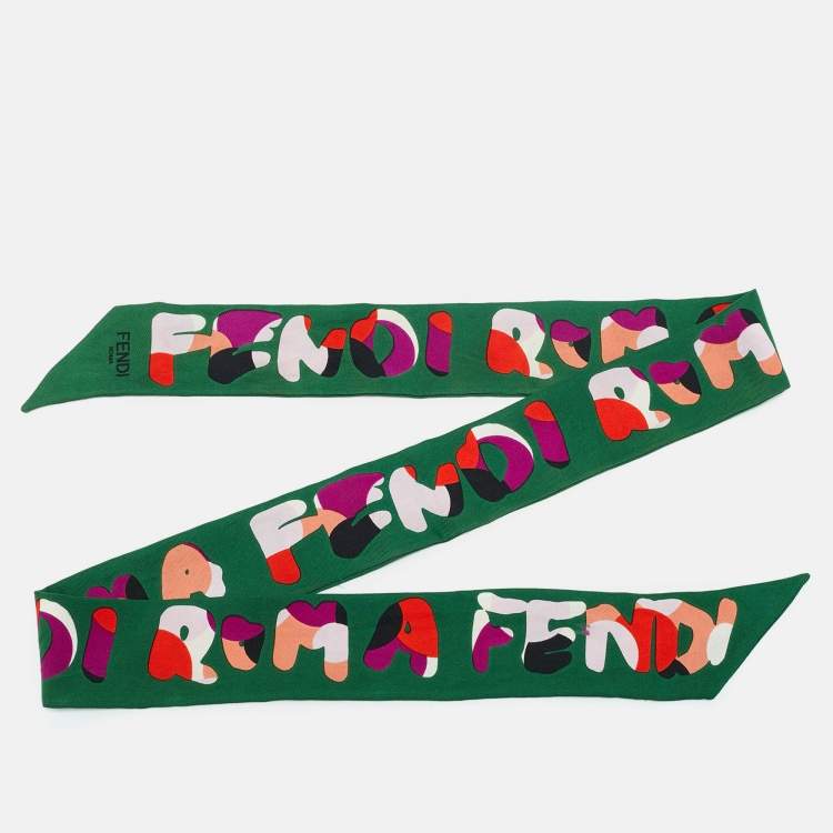 مملوكة مسبقًا Fendi Green Fendi Roma Print Silk Bandeau 