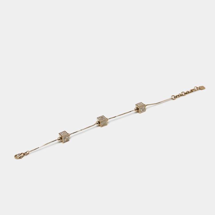 Pre Owned Fendi FF Crystal Cube  Gold Tone Station Bracelet