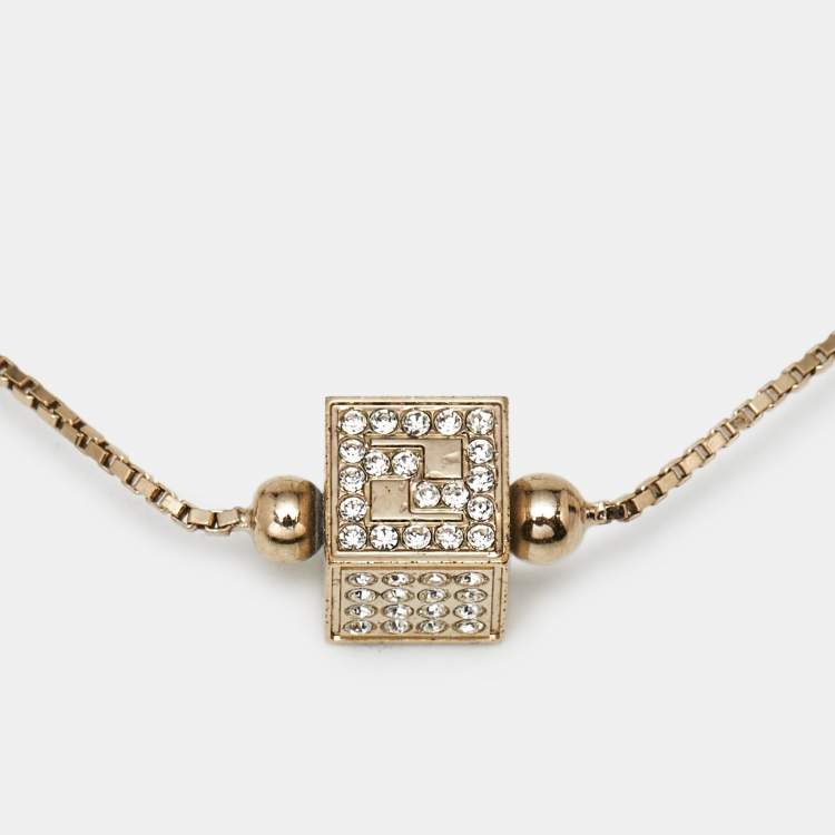 Pre Owned Fendi FF Crystal Cube  Gold Tone Station Bracelet