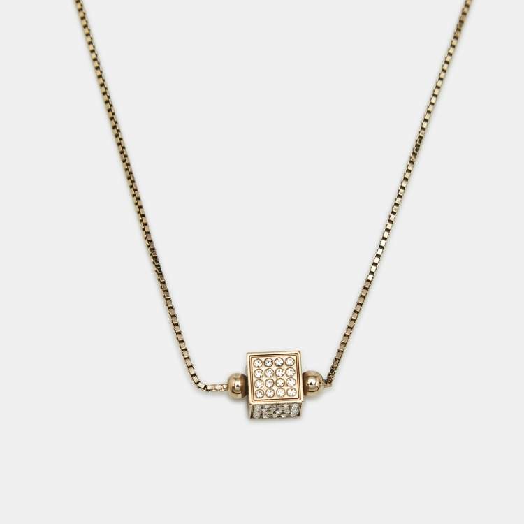 Pre Owned Fendi FF Crystal Cube  Gold Tone Station necklace 