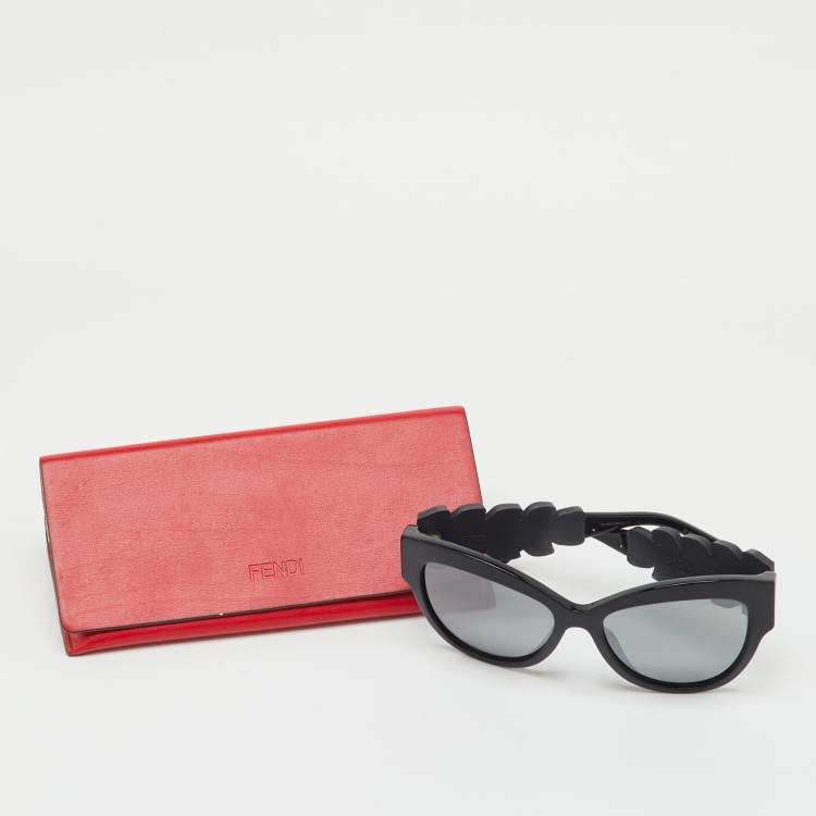 Pre Owned Fendi Black Mirrored FF0139/S Special Edition Crystal Cat Eye Sunglasses