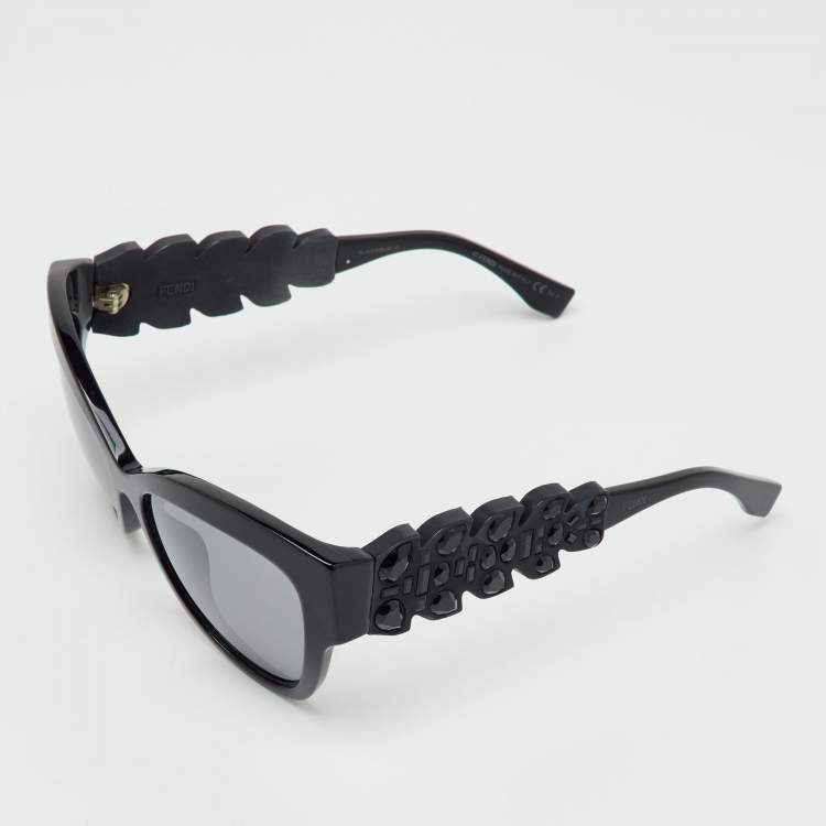 Pre Owned Fendi Black Mirrored FF0139/S Special Edition Crystal Cat Eye Sunglasses