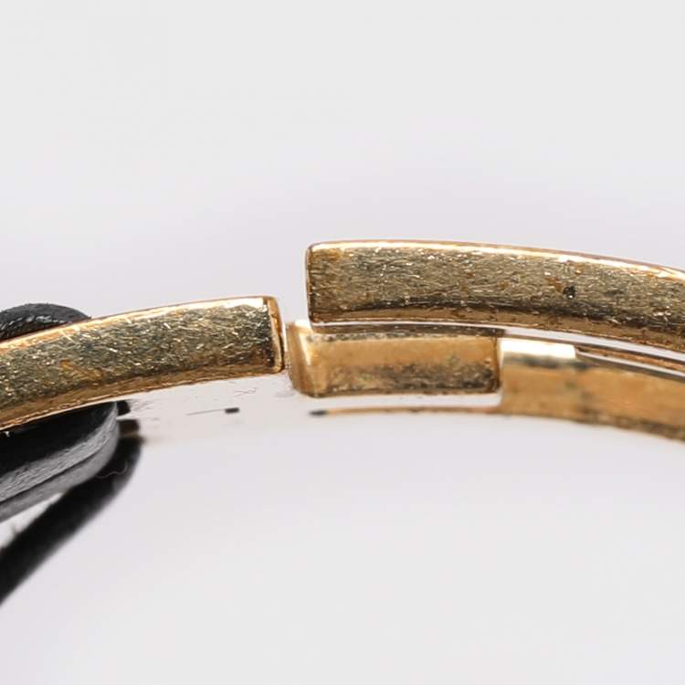 مملوكة مسبقًا Fendi FF Gold Tone Metal and Black Leather Detail Cuff Bracelet