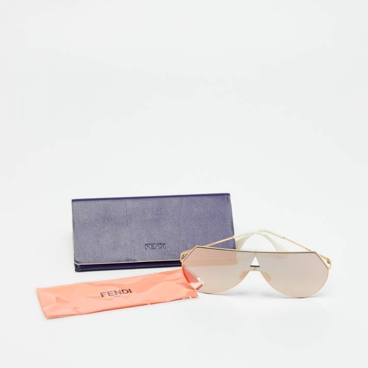 Pre Owned Fendi Gold/White Mirrored FF0193/S Shield Sunglasses