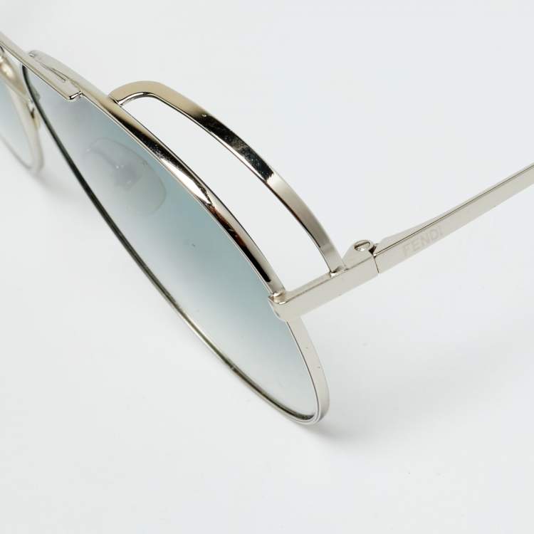 Pre Owned Fendi Green/Silver Tone Gradient FF0286/S Aviator Sunglasses