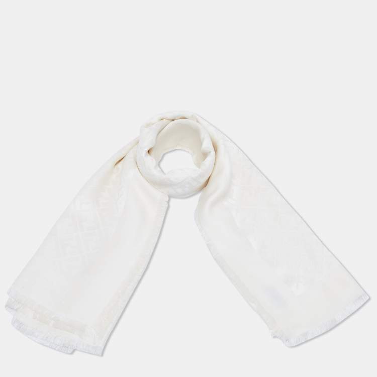 Pre Owned Fendi Cream Monogram Jacquard Silk Shawl 