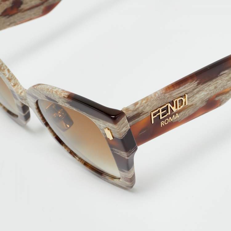 Pre Owned Fendi Brown Gradient FF0434/C/S Printed Frame Butterfly Sunglasses