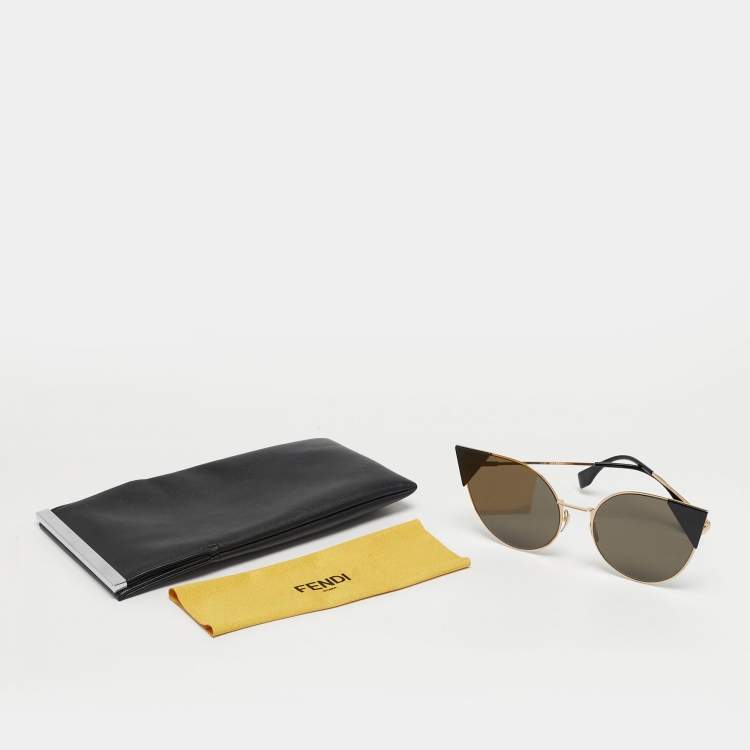 Pre Owned Fendi Black/Gold Tone FF0190/S Cat Eye Sunglasses