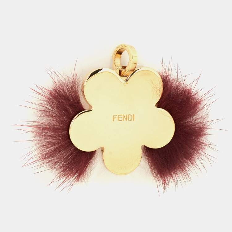 Pre Owned Fendi Resin Fox Fur Gold Tone Charm