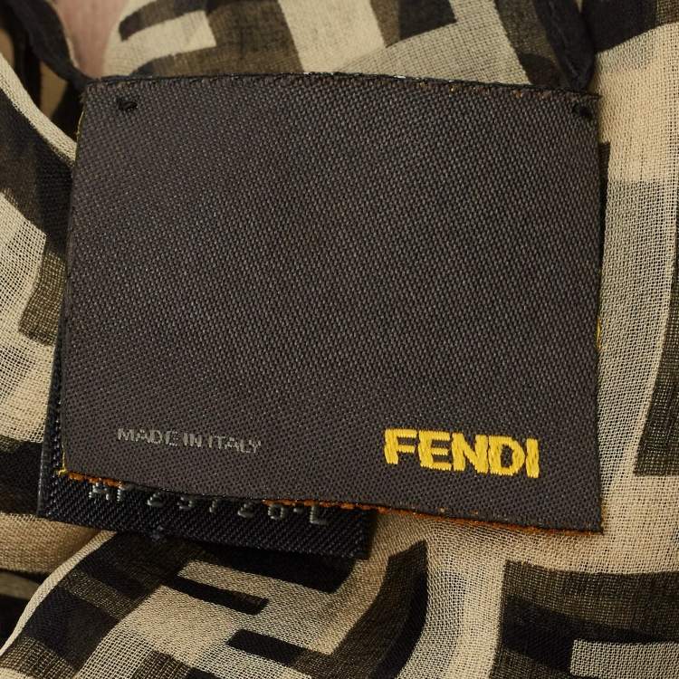 Pre Owned Fendi Brown Zucca & Leopard Print Silk Scarf