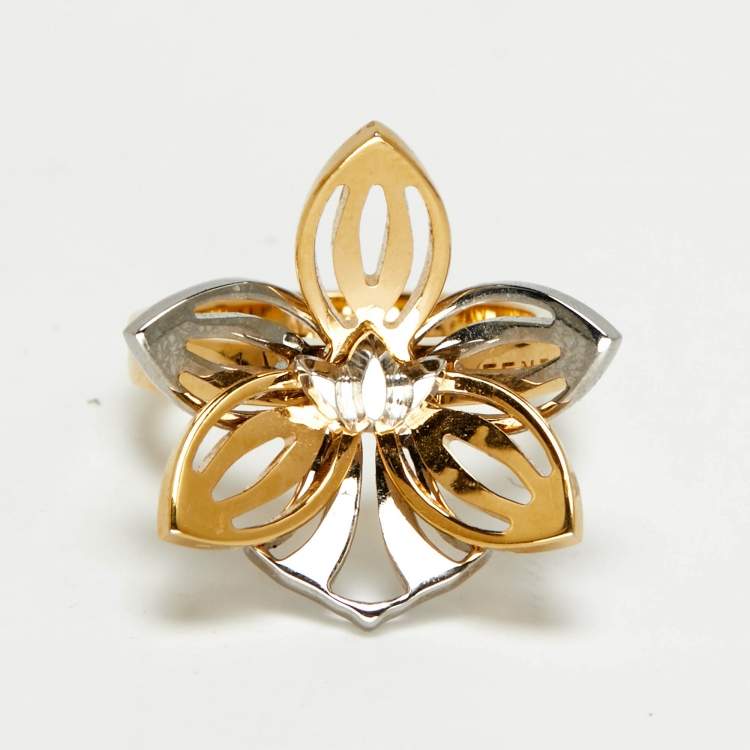 Pre Owned Fendi  Flower  Two Tone Ring Size 54
