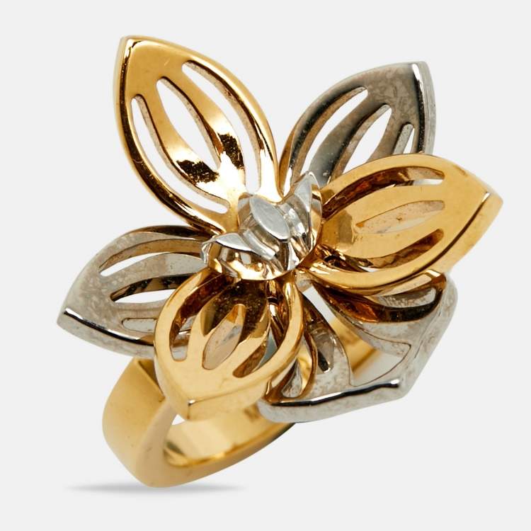 Pre Owned Fendi  Flower  Two Tone Ring Size 54