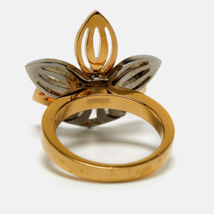 Pre Owned Fendi  Flower  Two Tone Ring Size 54