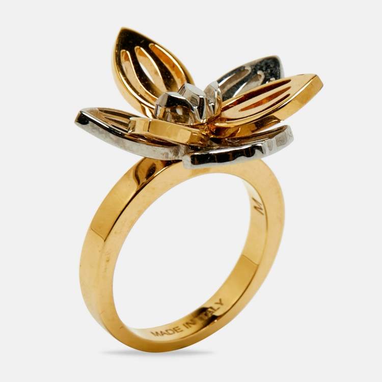 Pre Owned Fendi  Flower  Two Tone Ring Size 54