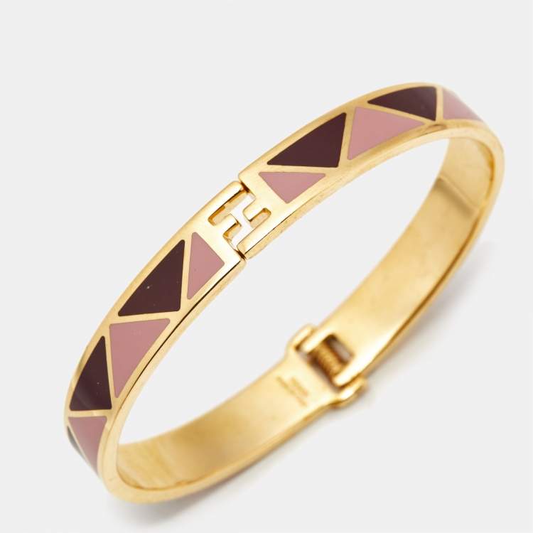 Pre Owned Fendi FF Enamel Gold Tone Bracelet M