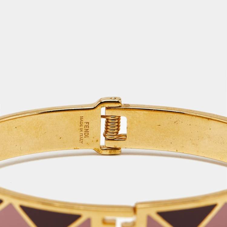 Pre Owned Fendi FF Enamel Gold Tone Bracelet M