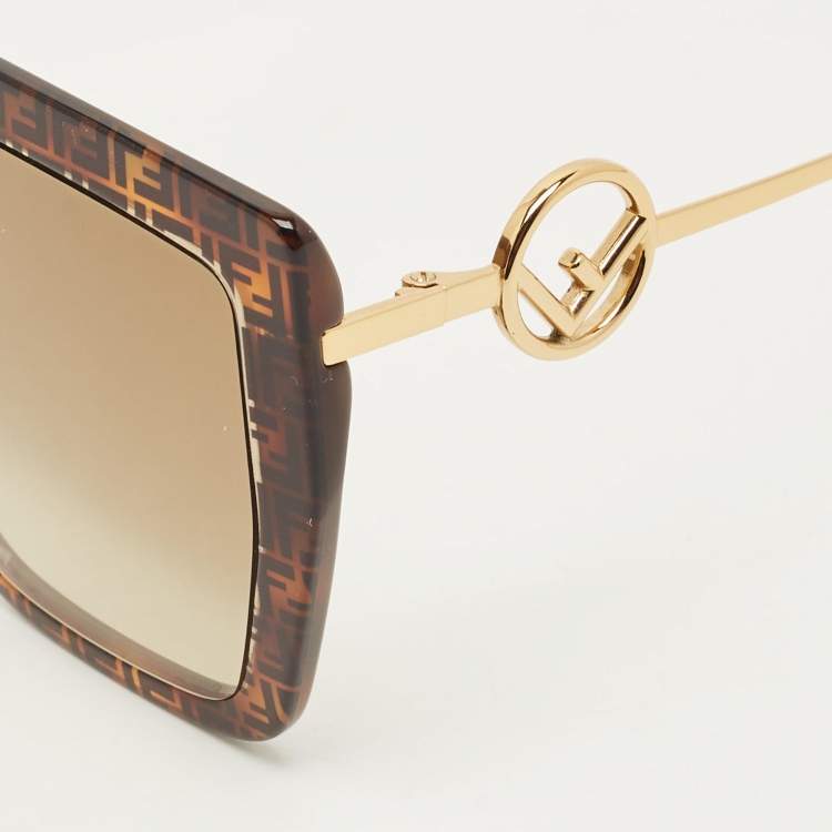 Pre Owned Fendi Brown Gradient Logo FF0410/S Square Sunglasses