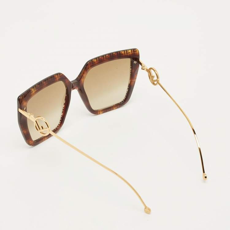 Pre Owned Fendi Brown Gradient Logo FF0410/S Square Sunglasses