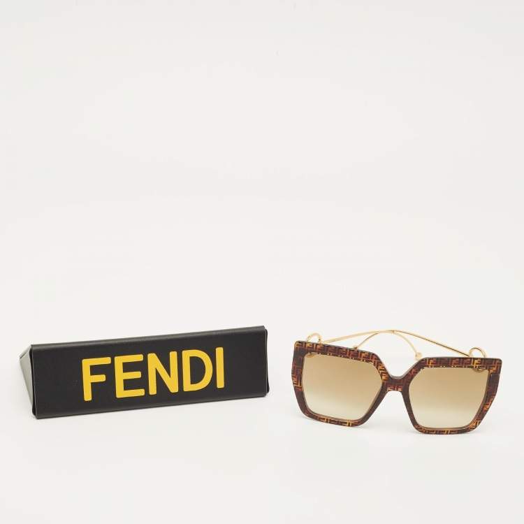 Pre Owned Fendi Brown Gradient Logo FF0410/S Square Sunglasses