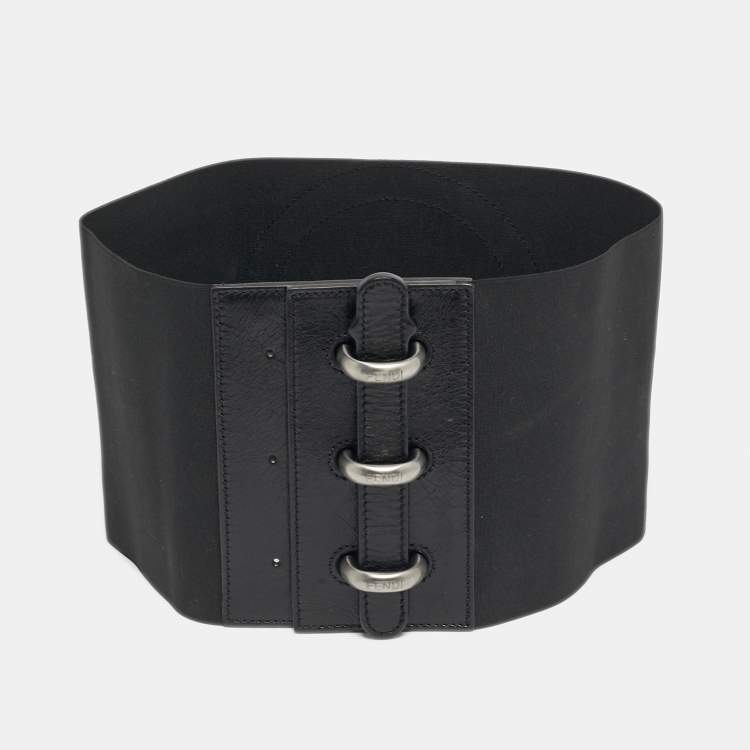 Pre Owned Fendi Waist Wide Belt Black Elastic and Leather