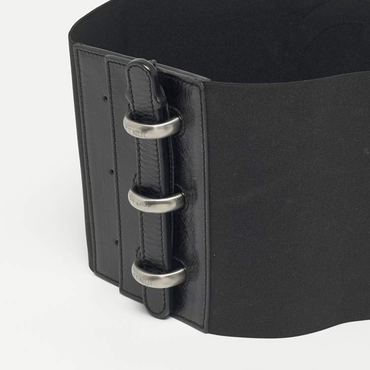 Pre Owned Fendi Waist Wide Belt Black Elastic and Leather